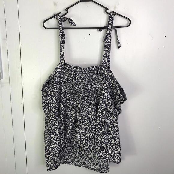 torrid Tops - Torrid Top Womens 4X Square Neck Smocked Micro Florals Tie Straps Tank Boxy